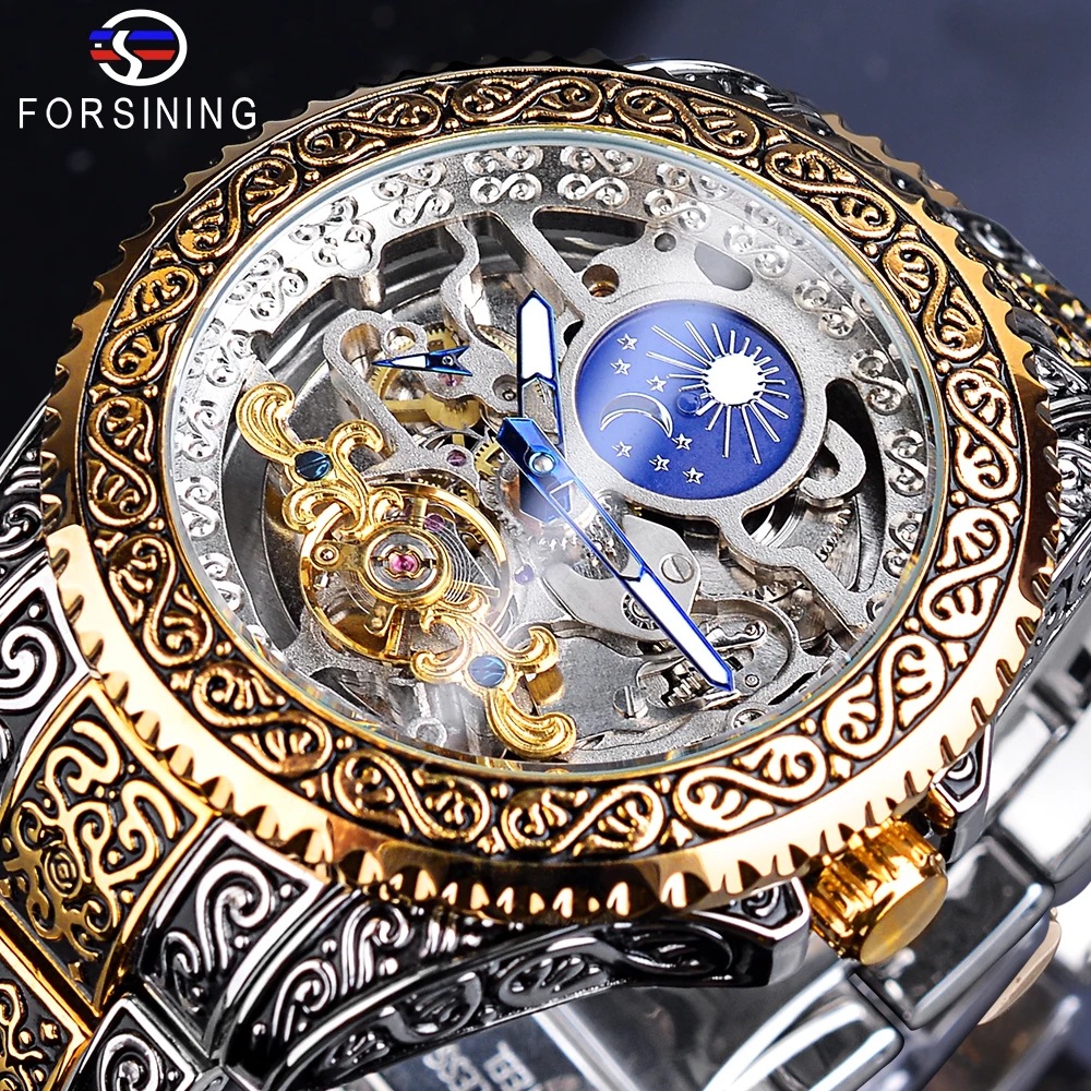 2022 New Men's Fashion Skeleton Automatic Mechanical Watch Retro Carved Mechanical Watch