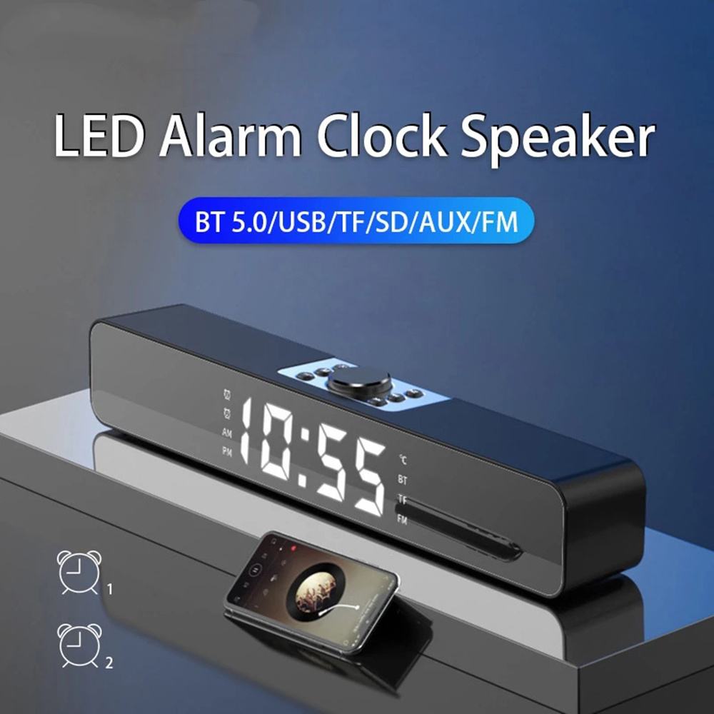 Bluetooth Speaker 4D Surround Stereo Subwoofer Bar Speaker LED display alarm clock  for Home Theater and Gaming