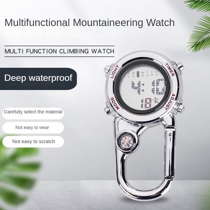 Clip on Multi-Function Digital Carabiner Watch Backpack Fob Watch for Men and Women with Alarm Clock Date Week for Nurses Doctors Chefs Climbers Home Office Outdoor Use