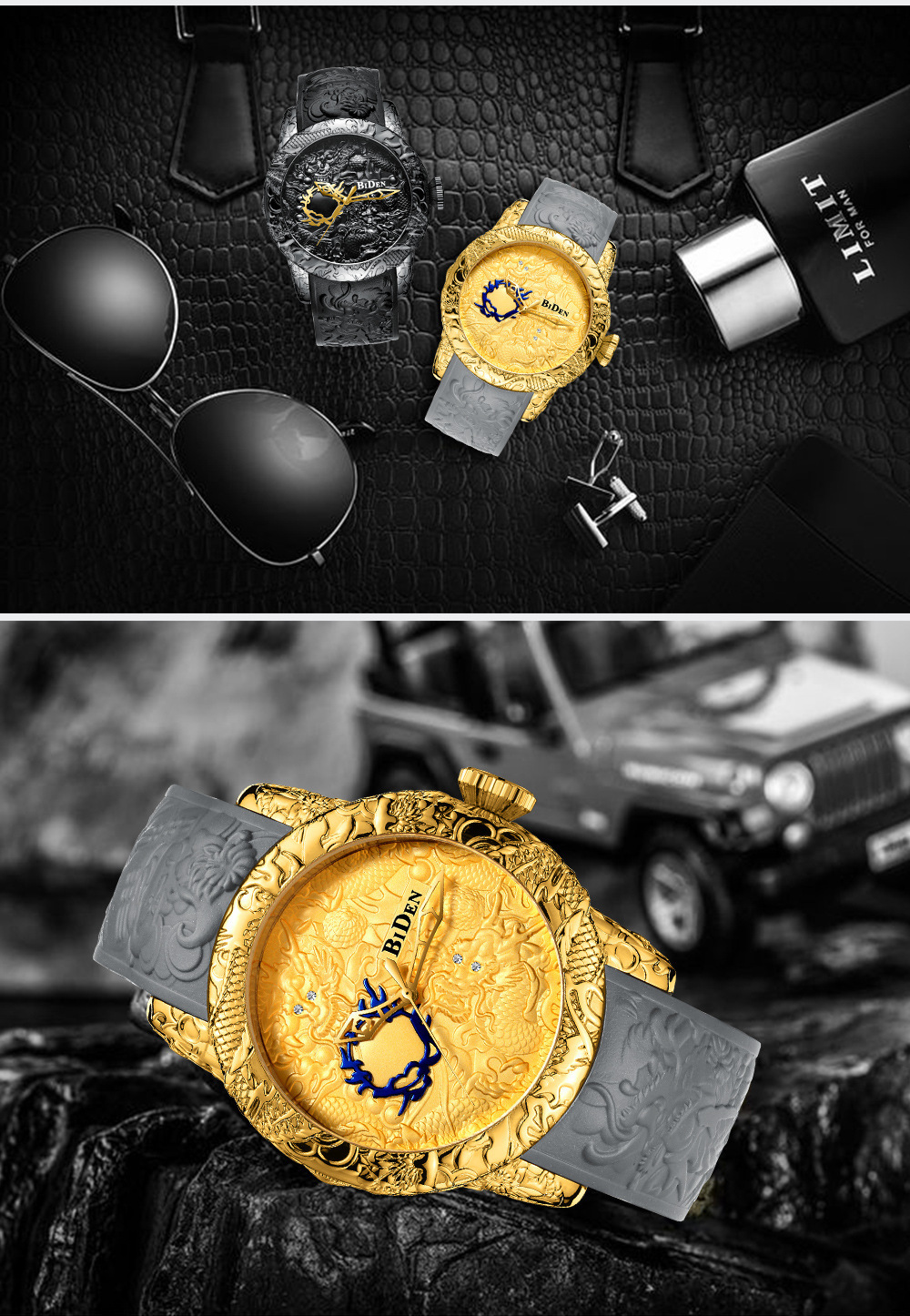 Men Mechanical Watch Man Big Watches Gold Full Black Wristwatch Creative Golden Dragon Watches Laser Engraved Male Clock Reloj