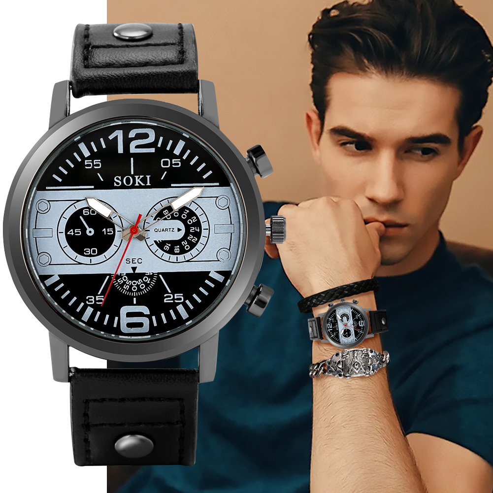 2023 New set men's quartz watch + bracelet fashion set