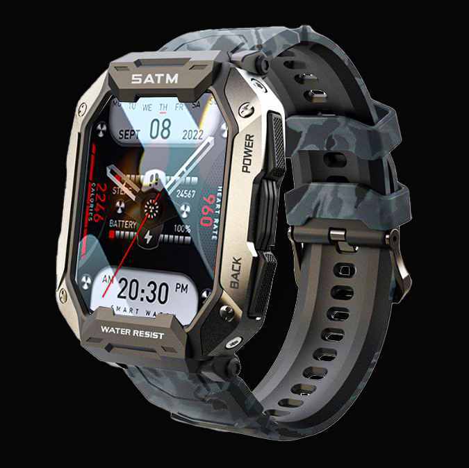 2023 Men Carbon Black Outdoor Waterproof Heart Rate Blood Oxygen Smartwatch
