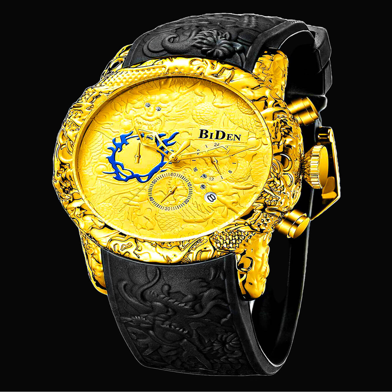 Men Mechanical Watch Man Big Watches Gold Full Black Wristwatch Creative Golden Dragon Watches Laser Engraved Male Clock Reloj