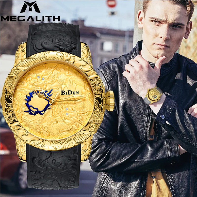Men Mechanical Watch Man Big Watches Gold Full Black Wristwatch Creative Golden Dragon Watches Laser Engraved Male Clock Reloj