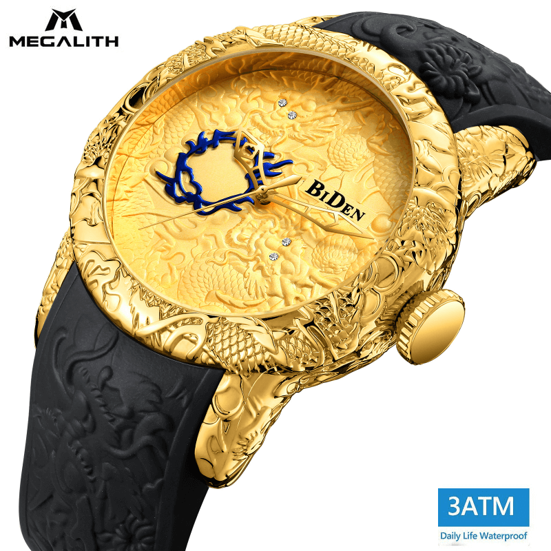 Men Mechanical Watch Man Big Watches Gold Full Black Wristwatch Creative Golden Dragon Watches Laser Engraved Male Clock Reloj