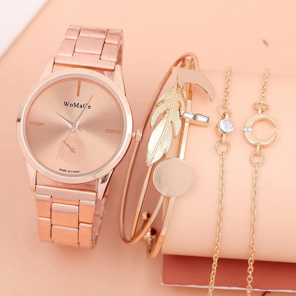 2024 Rose Gold Simple Fashion Women's Watch Set Gift Box