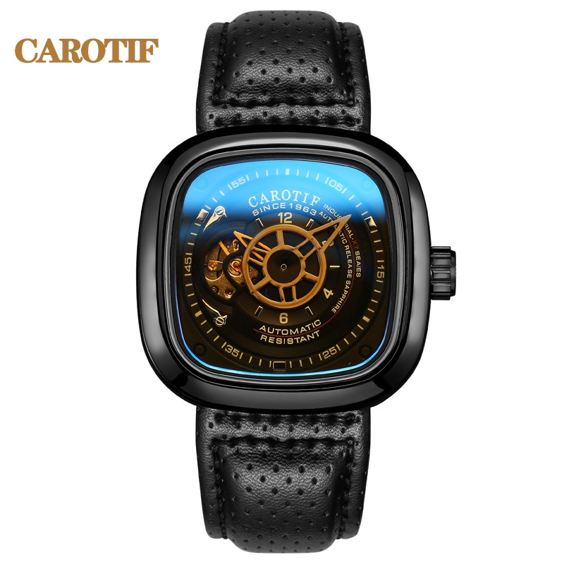 Carotif Men's Square Skeleton Mechanical Watch