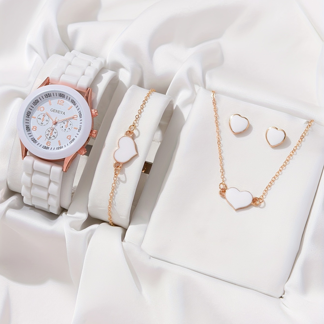 ⭐Hot Sales 49% OFF❤️ 4PCS Set Luxury Watch Women Bracelet Necklace Earrings