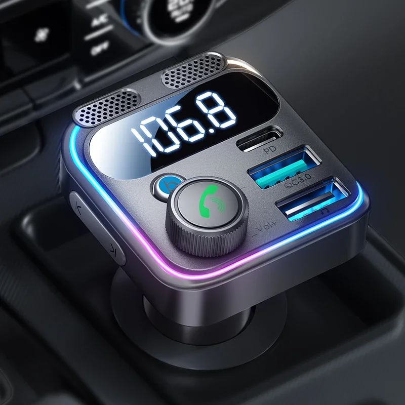 2022 New Bluetooth 5.3 FM Transmitter for Car, [Stronger Dual Mics Deep Bass Sound] , 48W PD&amp;QC3.0 Car Charger Bluetooth Adapter