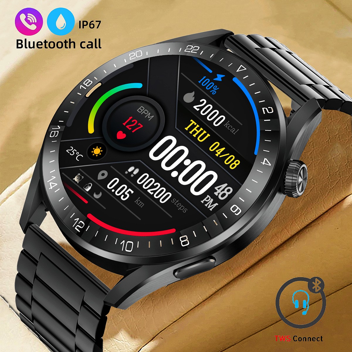 Painless blood sugar health monitoring smart Bluetooth talking watch