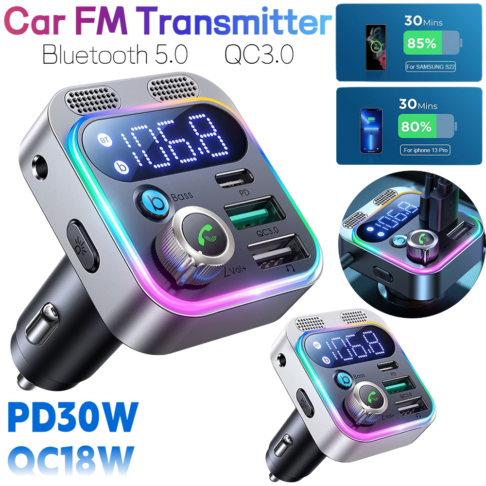New Bluetooth 5.3 FM Transmitter for Car 48W PD&amp;QC3.0 Car Charger Bluetooth Adapter