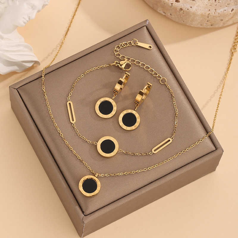 Fashion Roman Numeral Wafer Pendant Necklace Bracelet Earring Set