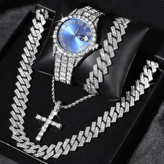 Hip Hop Watch Necklace Bracelet High Quality Set