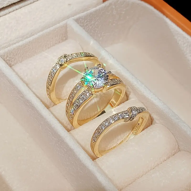 Plated Round Zirconia Ring-Women's Ring Set of 3