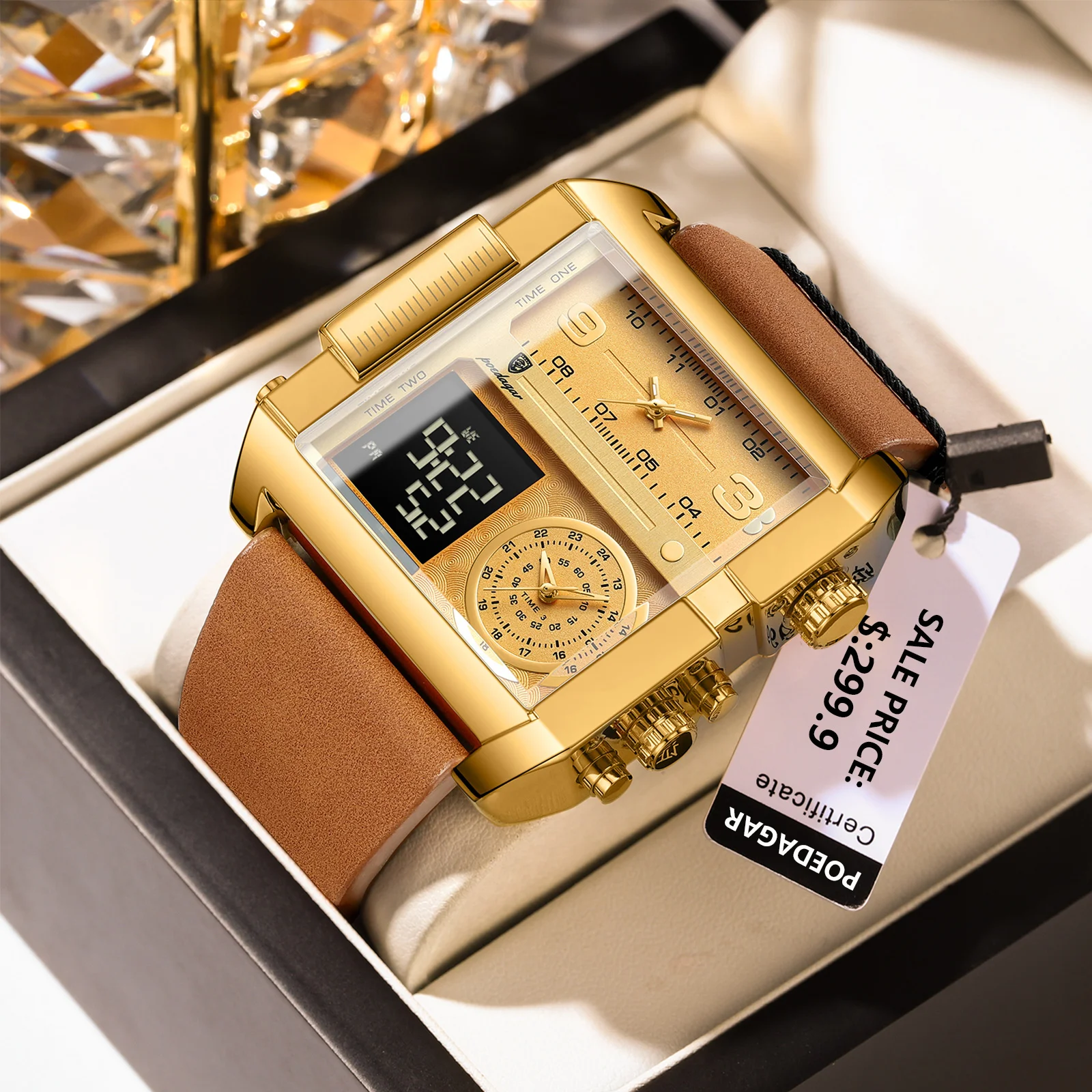 POEDAGAR Luxury Men's Watch Rectangular Waterproof Luminous