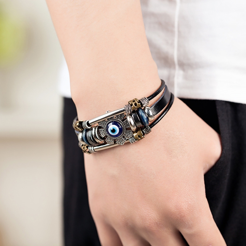 3-piece set of punk Turkish lucky evil eye bracelet jewelry for men and women