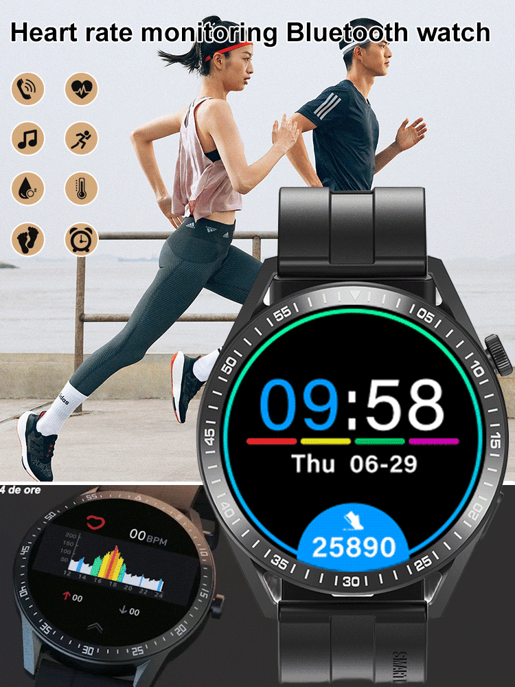 Monitoring heart rate/bloodglucose Bluetooth watch