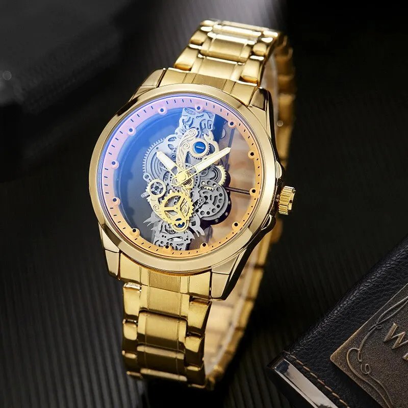 Double-sided transparent hollow automatic mechanical luminous waterproof watch