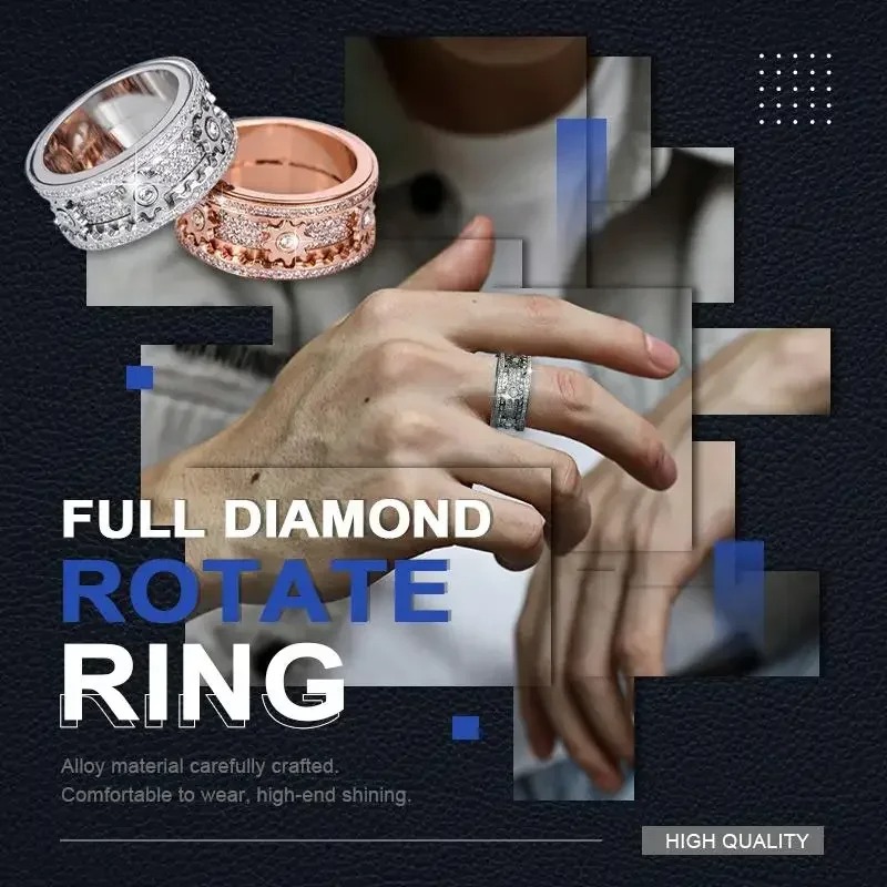 Fashionable zircon gear rotating ring for men and women (transfer ring) can relieve anxiety rotating ring