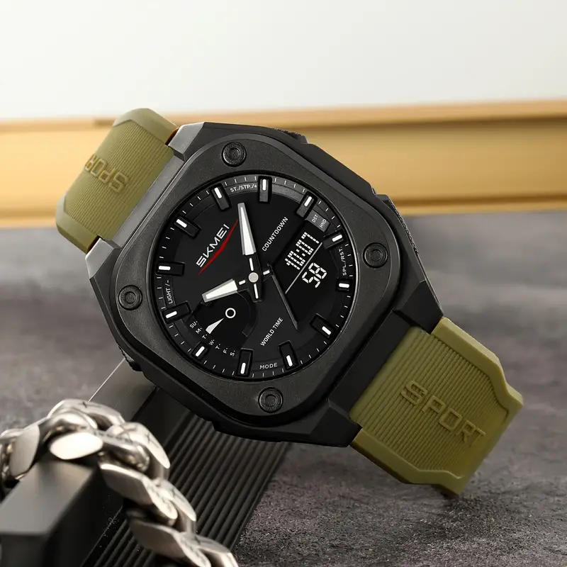 New double movement men's luminous waterproof multifunction electronic watch