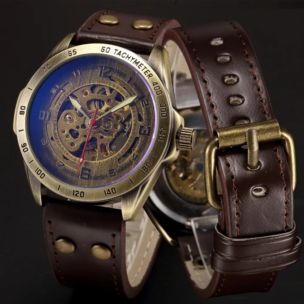 Luxury Retro Bronze Sapphire Mirror Automatic Mechanical Watch