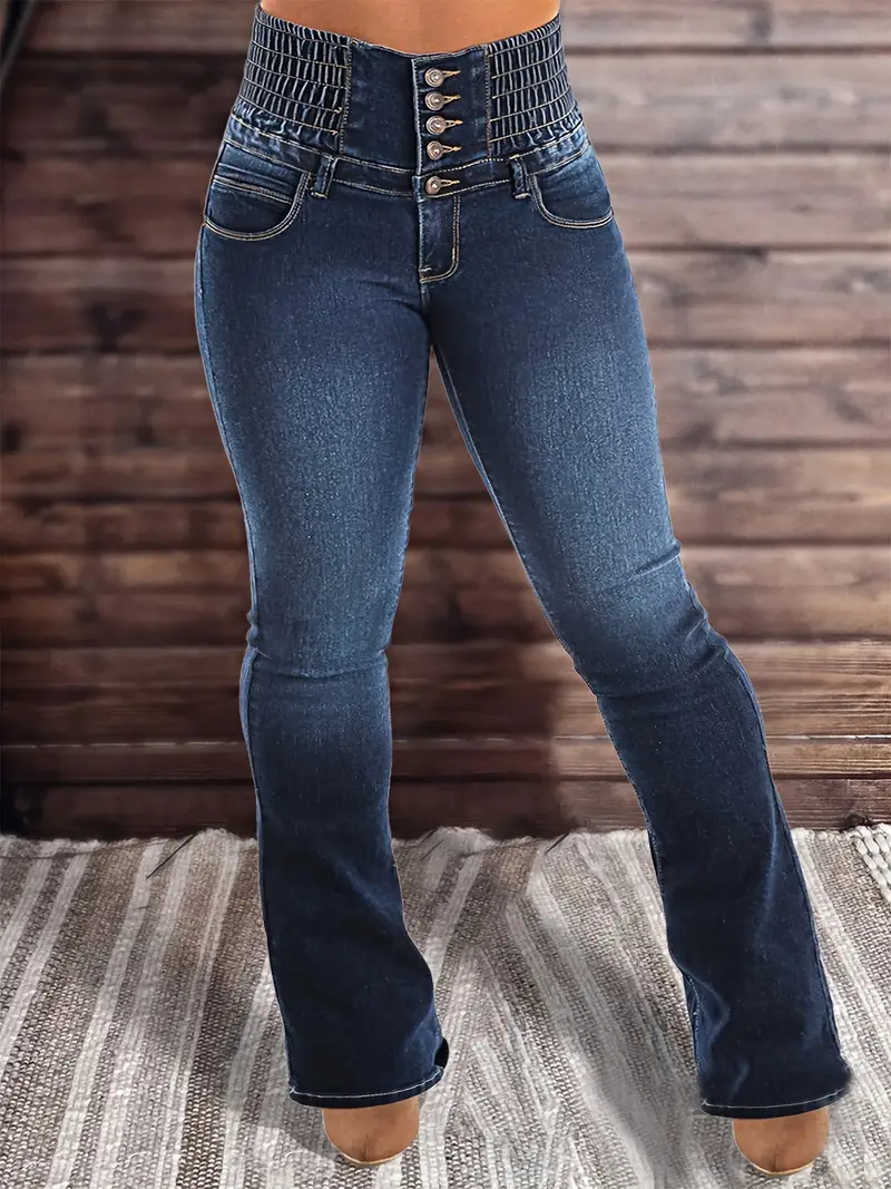 High-Waisted Stretchy Jeans with Multiple Pockets - Sensual Design, Spandex Blend, Machine Washable - YIWEIDI