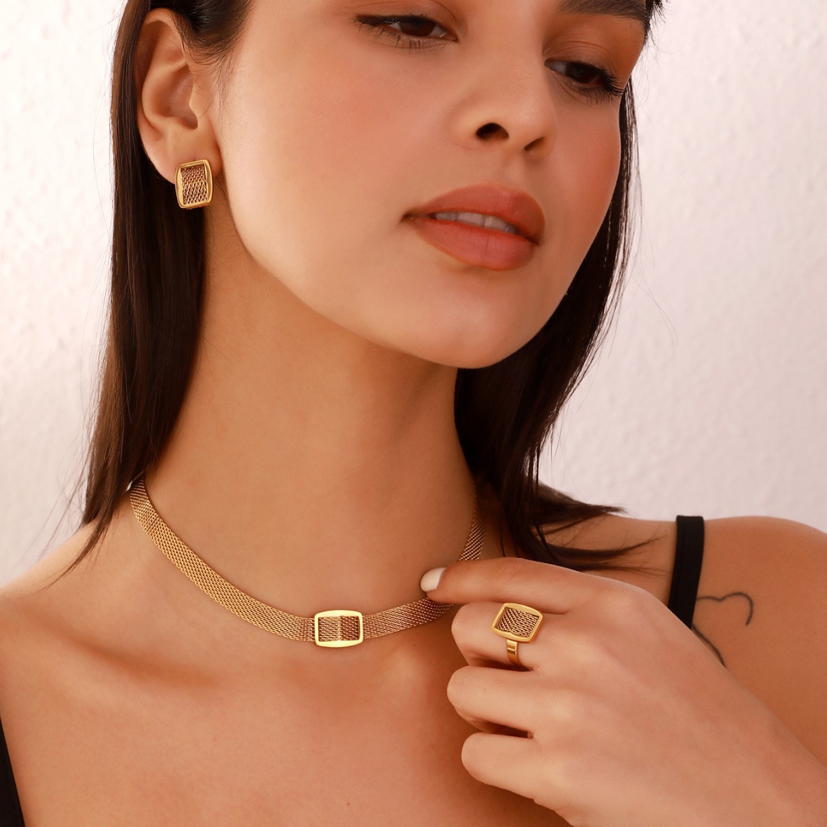 Black Friday - 20% off for a limited time-Versatile high-end 18K gold-plated handmade mesh belt jewelry set