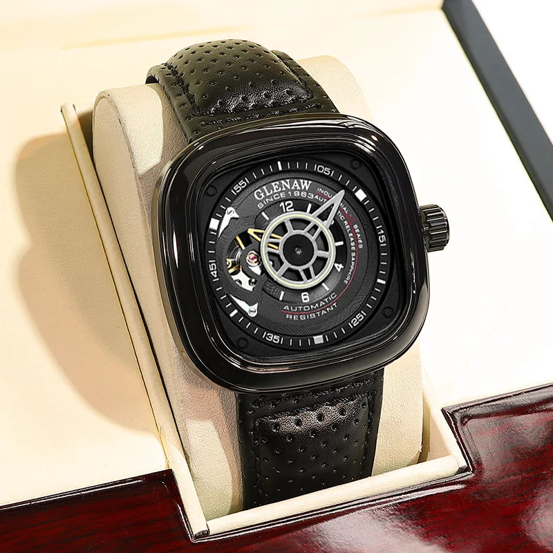 Carotif Men's Square Skeleton Mechanical Watch