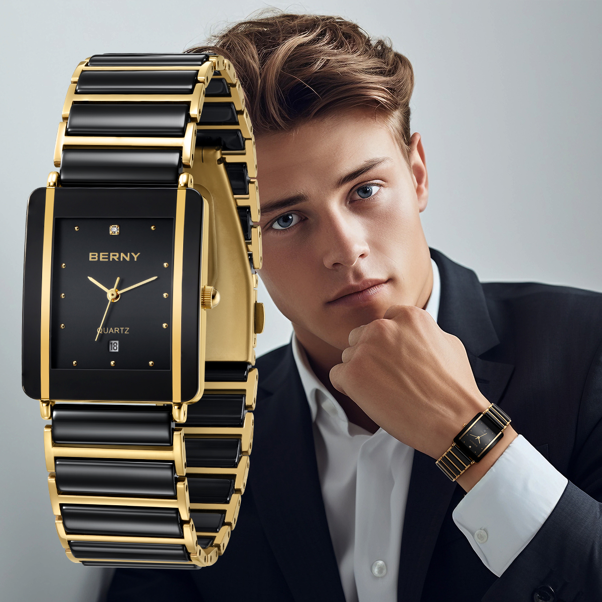 Men Watch Fashion Luxury Rectangle Wristwat