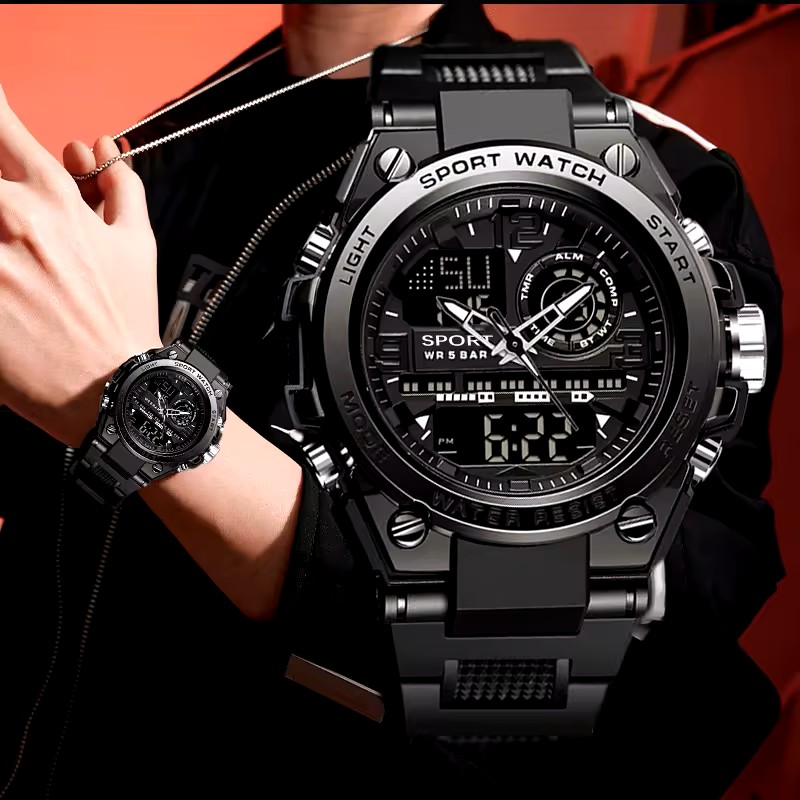 Sport Quartz Watch for Men LED Dual Display Electronic Digital Mens Wristwatches Waterproof Military Shockproof Clock