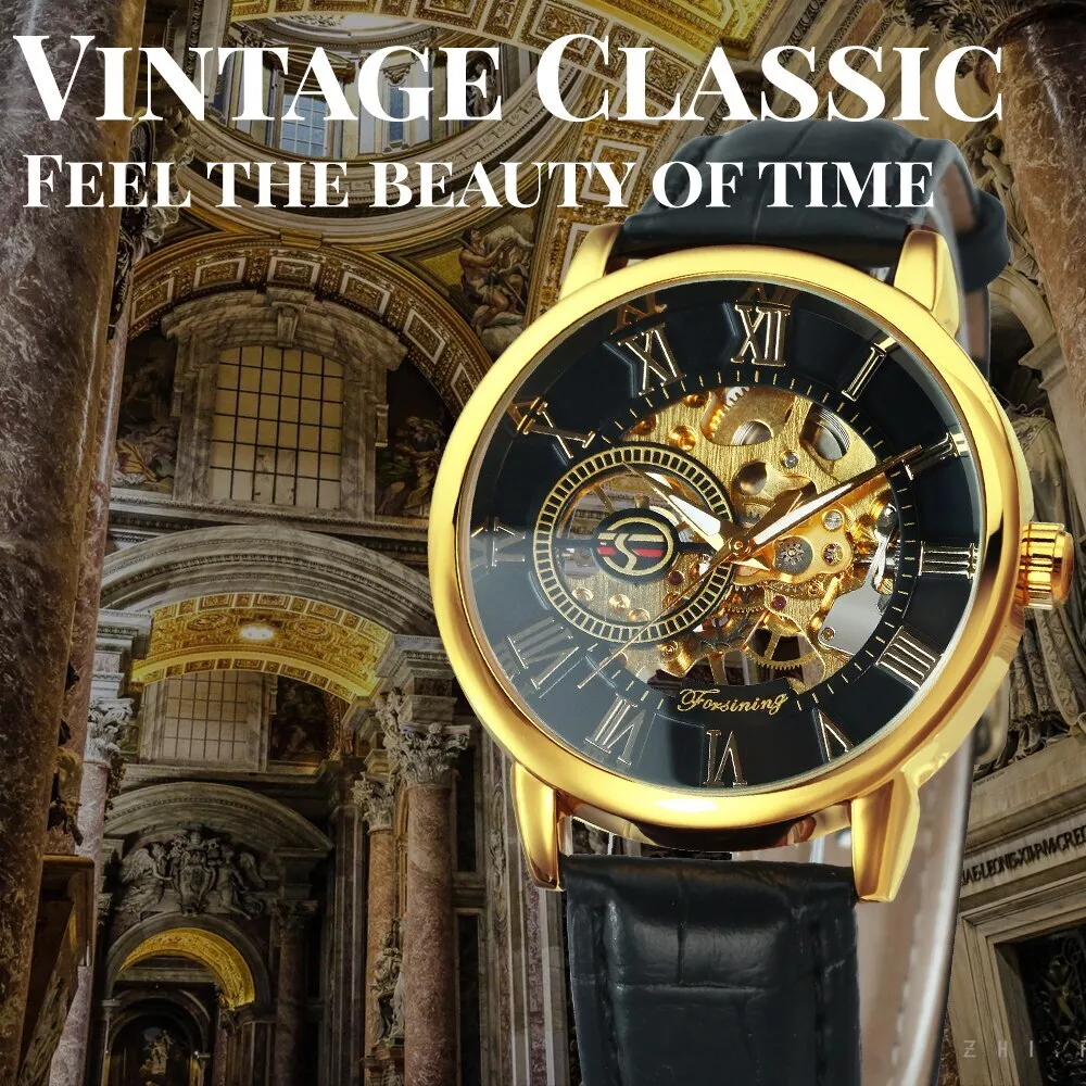 Forsining Men's Vintage Hollow Transparent Mechanical Manual Mechanical Watch