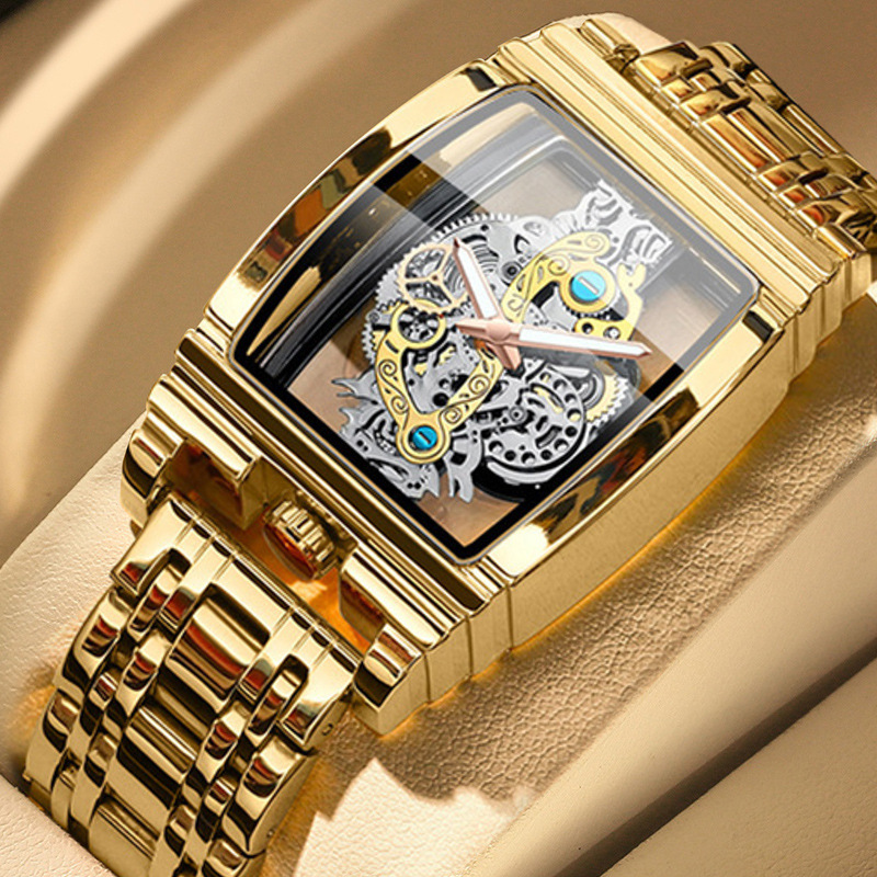 Men's Watch Fashion Hollow Carved Large Dial Barrel Waterproof Clock Steel Band Male's Business Quartz Watches