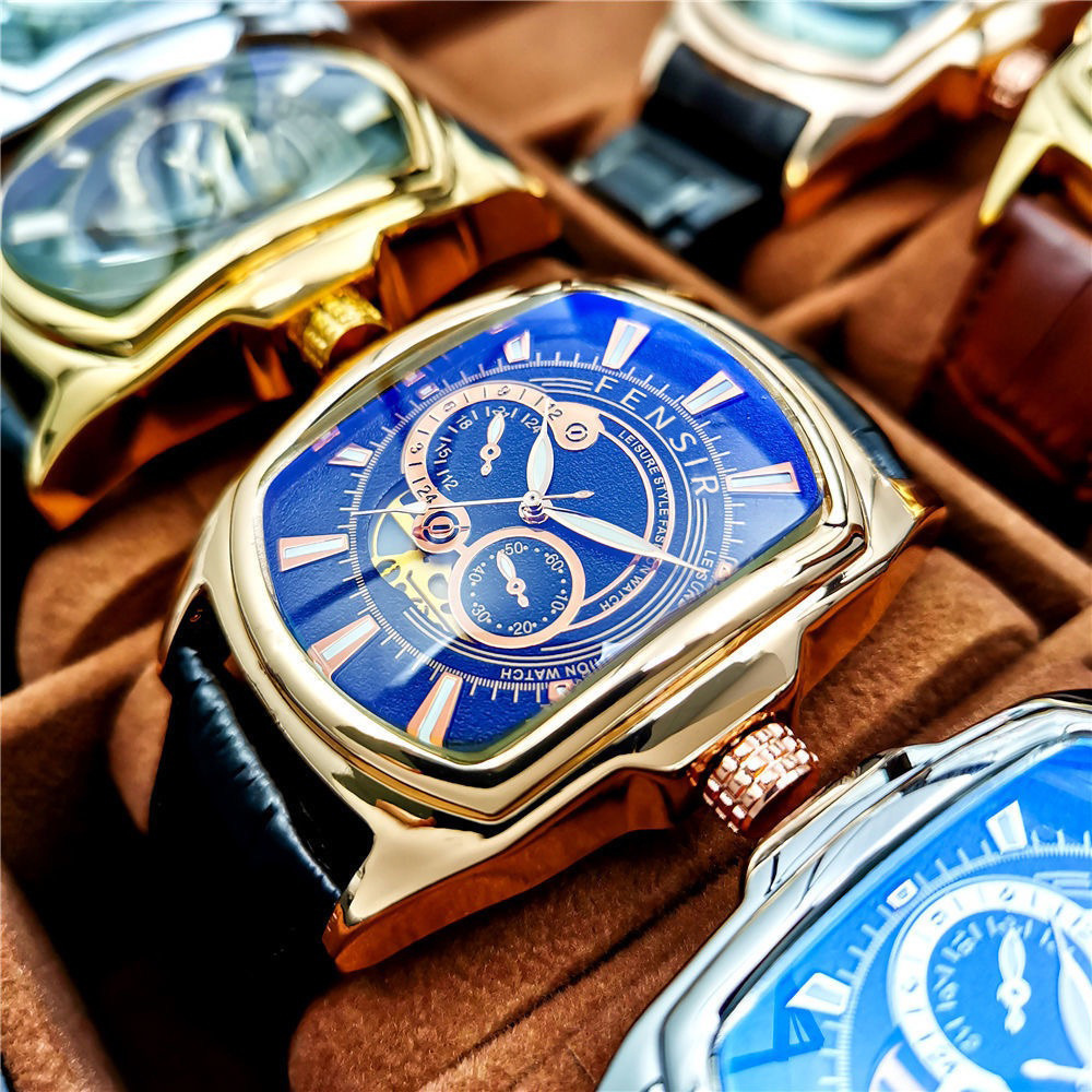 Men's Automatic Watches Luxury Men's Watches Gemstone Mechanical Watches Tonneau Case Rubber Strap Sapphire