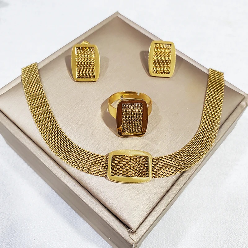 Black Friday - 20% off for a limited time-Versatile high-end 18K gold-plated handmade mesh belt jewelry set
