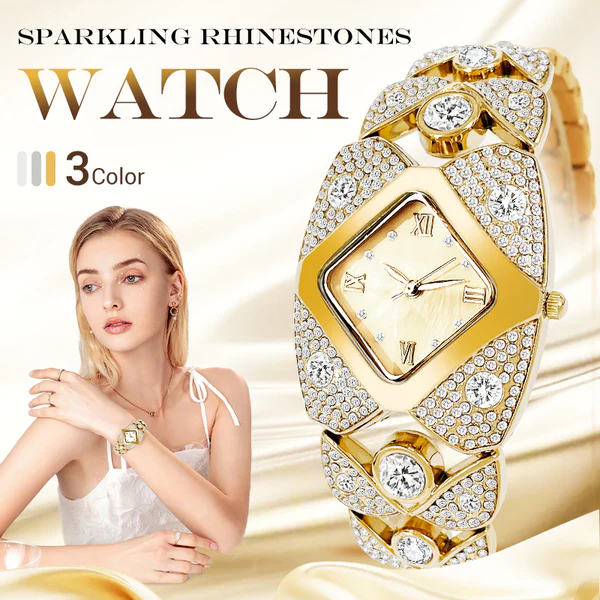 Women's vintage quartz watch with sparkling rhinestones