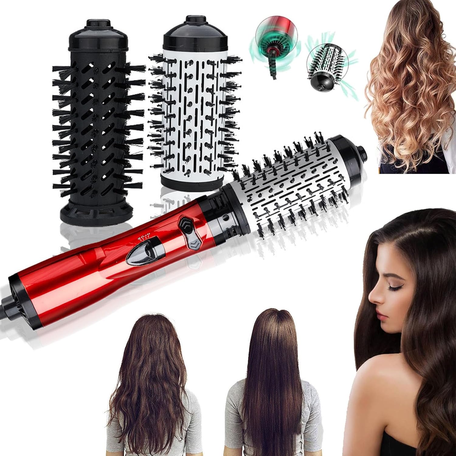 360° Rotating 3-in-1 Hot Air Brush - Hair Dryer, Curling Iron &amp; Straightener for Versatile Styling
