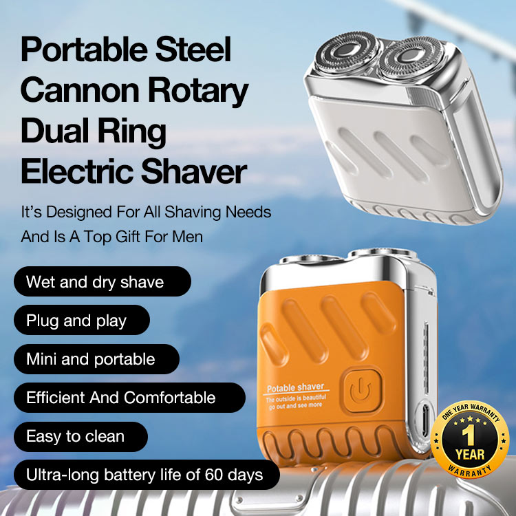 Portable Steel Cannon Rotating Double Ring Electric Shaver