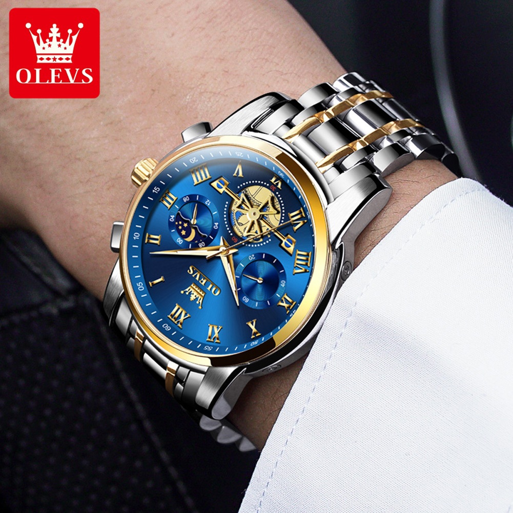 OLEVS Watch For Men Waterproof Original Stainless Steel Quartz Luxury Multifunction Wristwatch