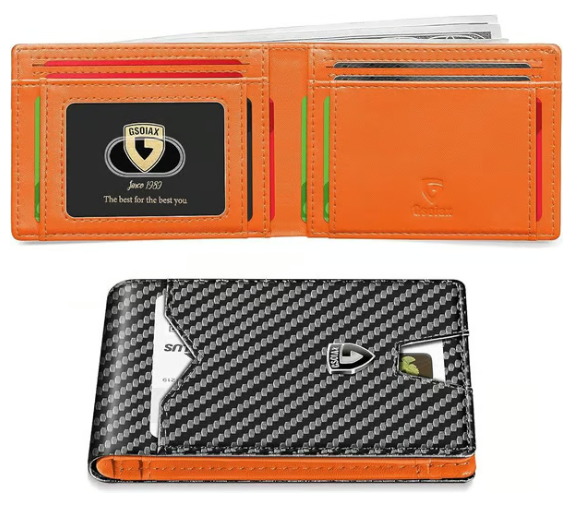 ? #1 Bestselling?Men's Slim Leather RFID Blocking Wallet - Minimalist Carbon Fiber Bifold