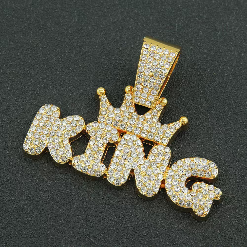 Hip-hop letter KING full diamond pendant Cuban chain necklace for men and women