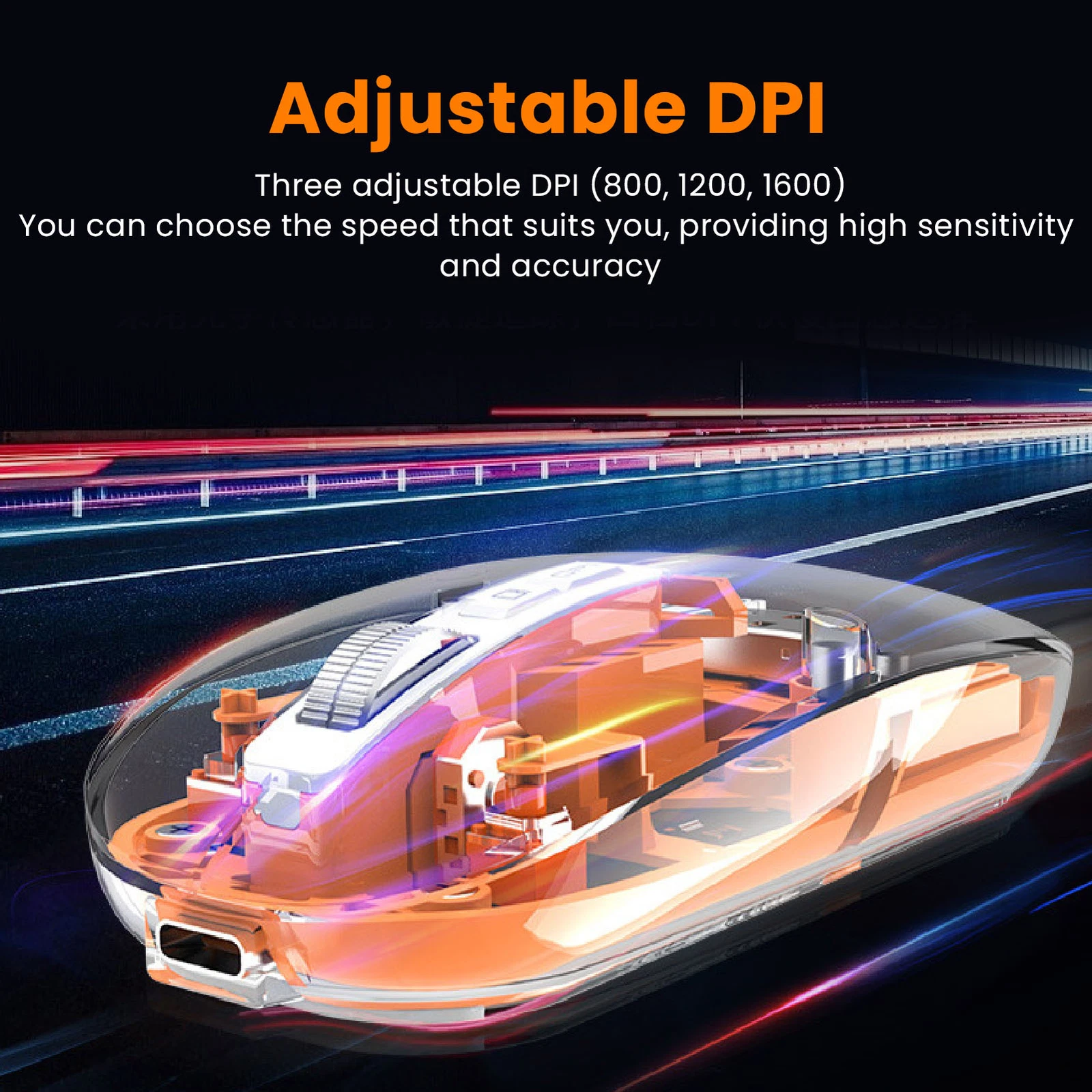 MAGIC-REFINER Wireless Mouse, Slim Cordless Dual Mode Bluetooth 5.1/2.4G, Silent Rechargeable Transparent Computer Mouse 2400 DPI 4 Adjustable, Battery Level Visible, for Laptop/PC/MAC