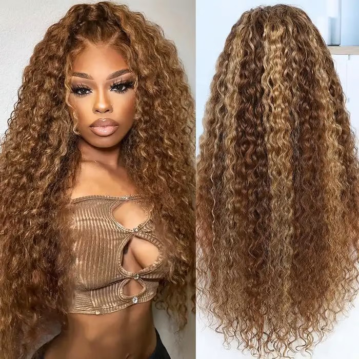 Water Wave Highlight Ombre Color Invisi Strap Snug Fit 360 Skin Lace Frontal Wig Glueless Human Hair