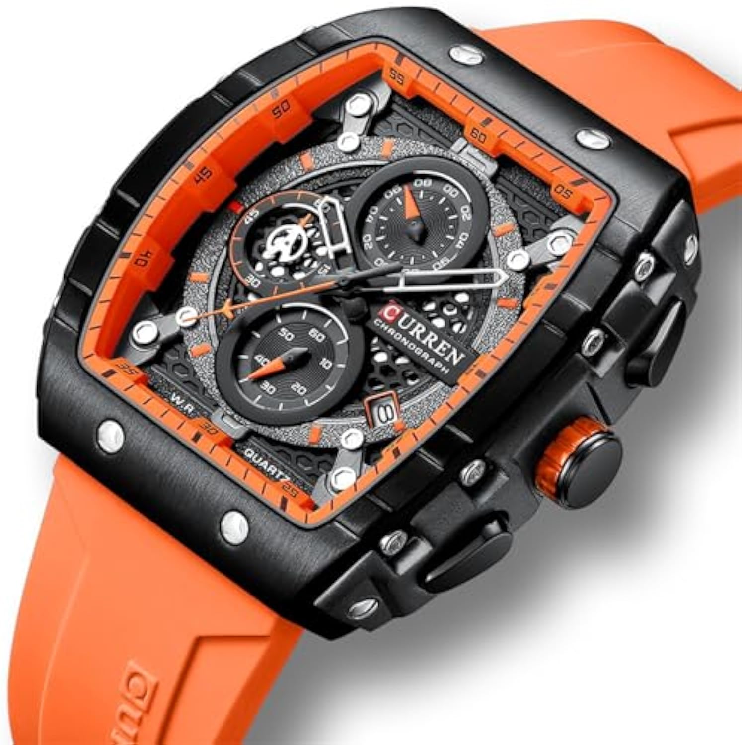 FORSINING Men's Quartz Analog Watch Large Rectangle Dial Silicone Strap Waterproof Calendar Date Wrist Watch