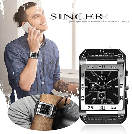 ✅Hot Sales 40% OFF⚡Avaner Leather Square Watches: Steampunk Oversize Large Dial Big Face Wide Band Wrist