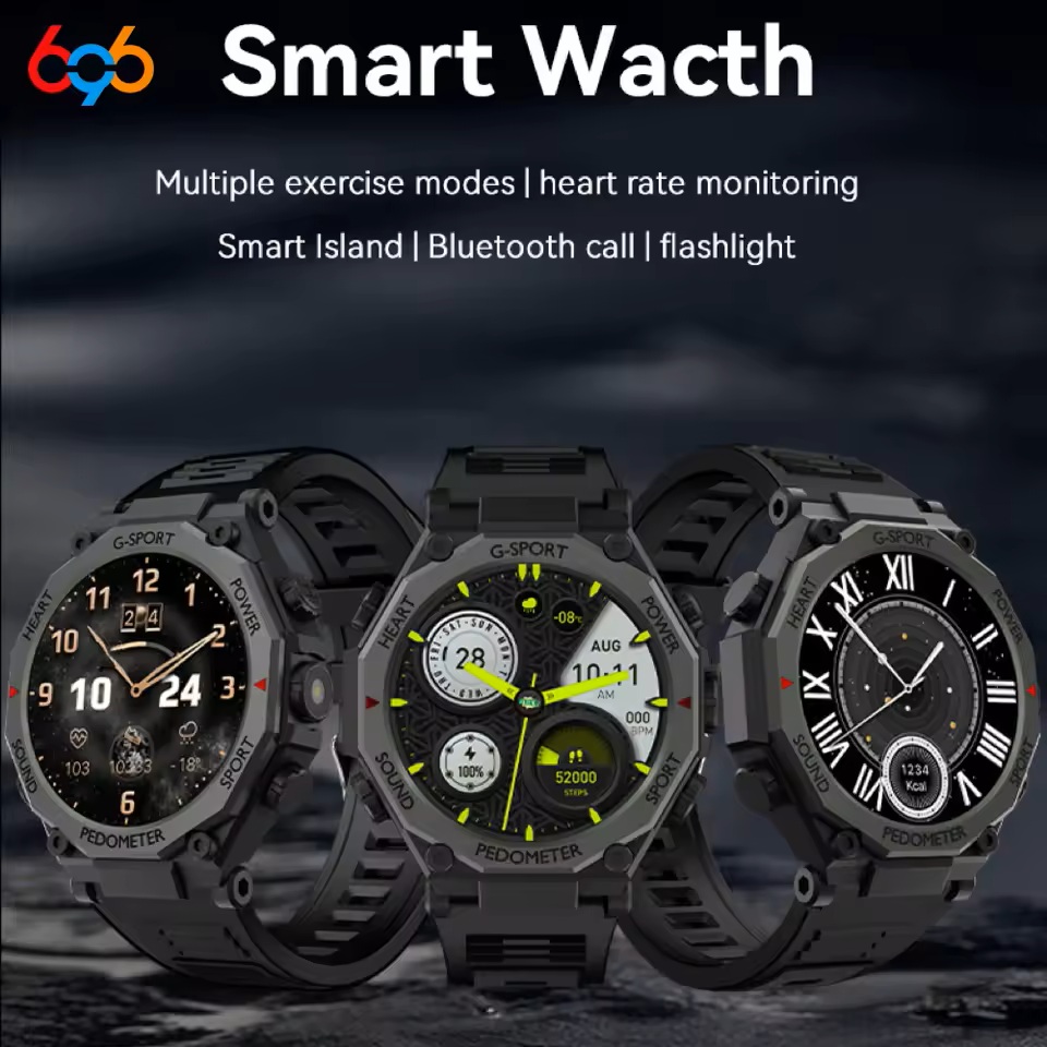New Outdoor Military Smart Watch 2025 Men Bluetooth Call Smartwatch 1.52 inch LED Flashlight Sports Fitness Watches