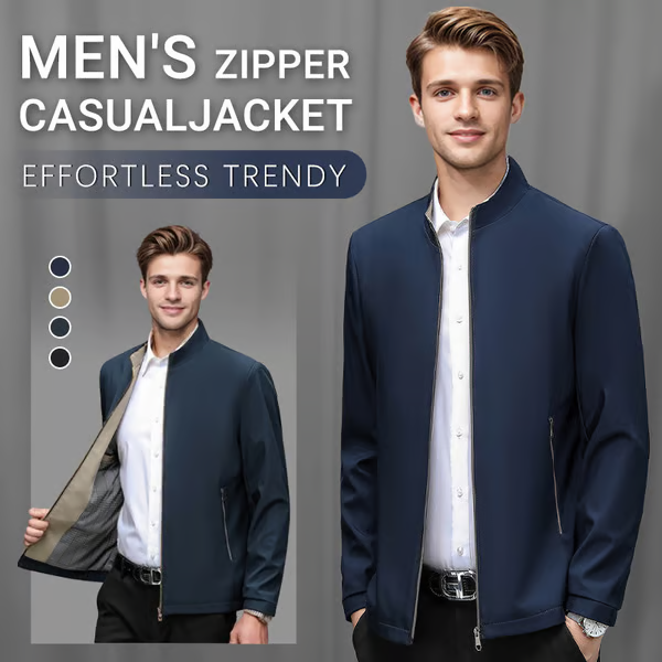 Men's Standing Collar Zipper Casual Jacket