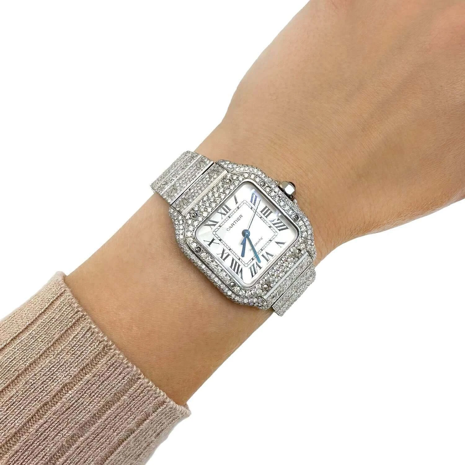 Iced Out Cartier Santos 40mm Diamond Watch 25 ct
