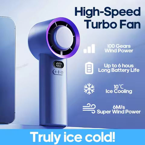 Handheld Mini Fan Electric Hand Fans Ice Compress High-Speed Cooling USBRechargeable Portable LED Digital Display