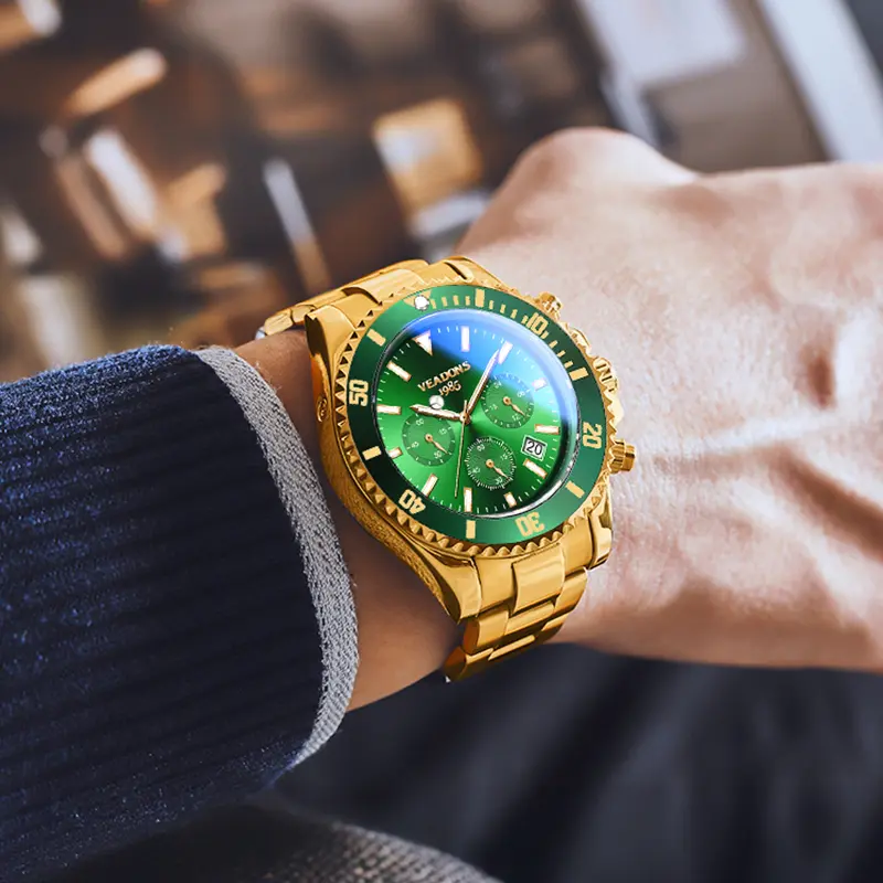 Men's Luxury Gold Watch — Green Dial