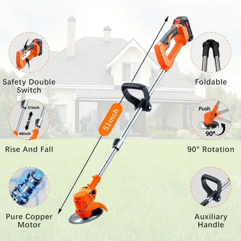 4-in-1 Foldable String Trimmer Electric Weed Wacker 2 Battery 21V Cordless Weed Eater With Charger &amp; Wheel For Garden Yard
